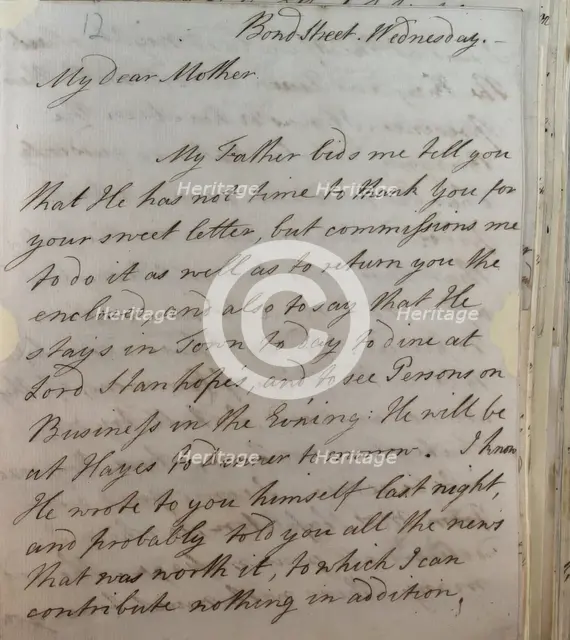 Letter from William Pitt, 1770s. Creator: William Pitt the Younger.