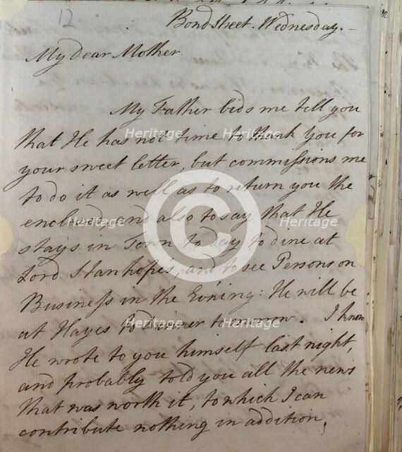 Letter from William Pitt, 1770s. Creator: William Pitt the Younger.