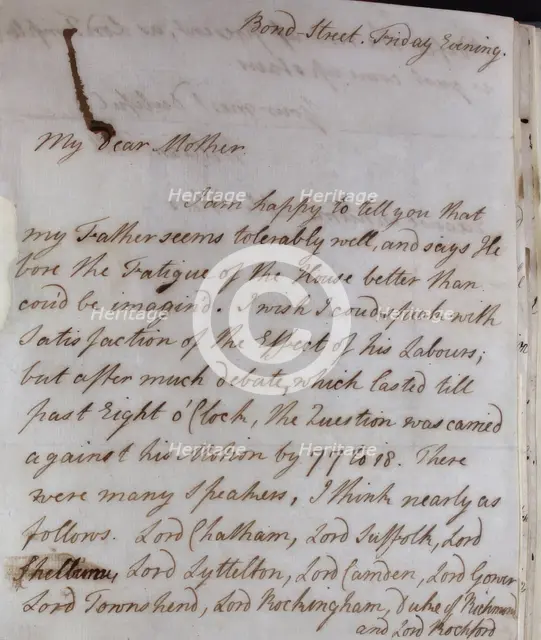 Letter from William Pitt, 1770s. Creator: William Pitt the Younger.