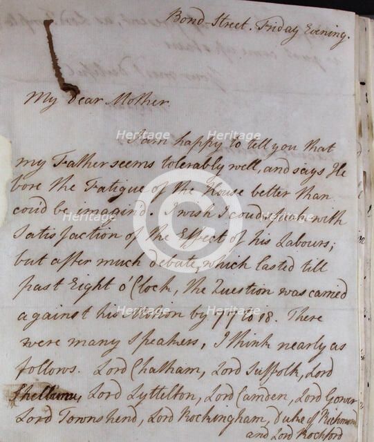Letter from William Pitt, 1770s. Creator: William Pitt the Younger.