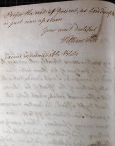 Letter from William Pitt, 1770s. Creator: William Pitt the Younger