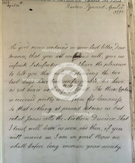 Letter from William Pitt, 1772. Creator: William Pitt the Younger.