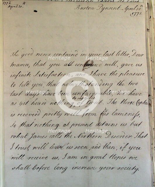 Letter from William Pitt, 1772. Creator: William Pitt the Younger.
