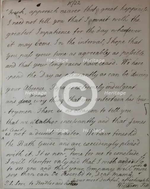 Letter from William Pitt, 1772. Creator: William Pitt the Younger.