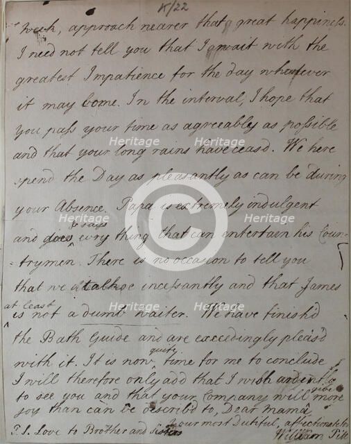 Letter from William Pitt, 1772. Creator: William Pitt the Younger.