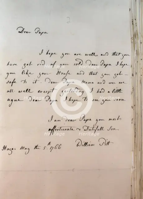Letter from William Pitt,  between 1766 and 1770. Creator: William Pitt the Younger.