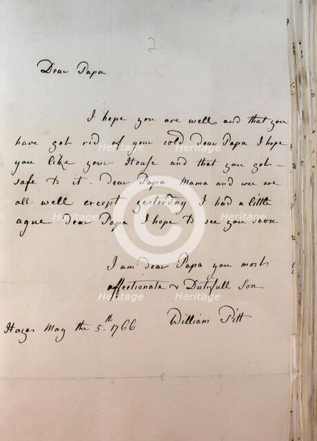 Letter from William Pitt,  between 1766 and 1770. Creator: William Pitt the Younger.