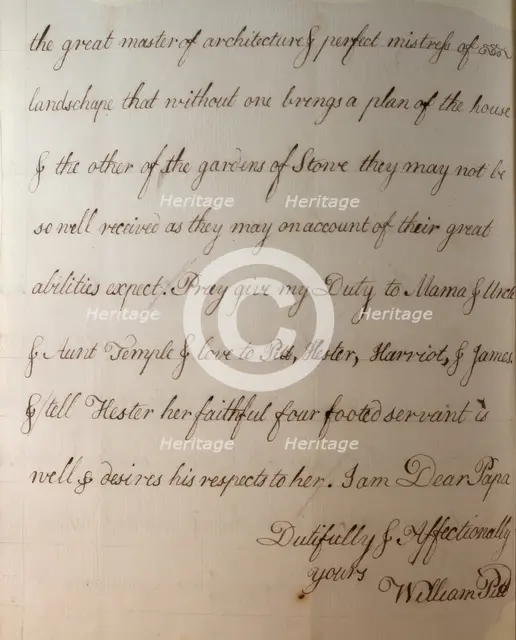 Letter from William Pitt,  between 1766 and 1770. Creator: William Pitt the Younger.