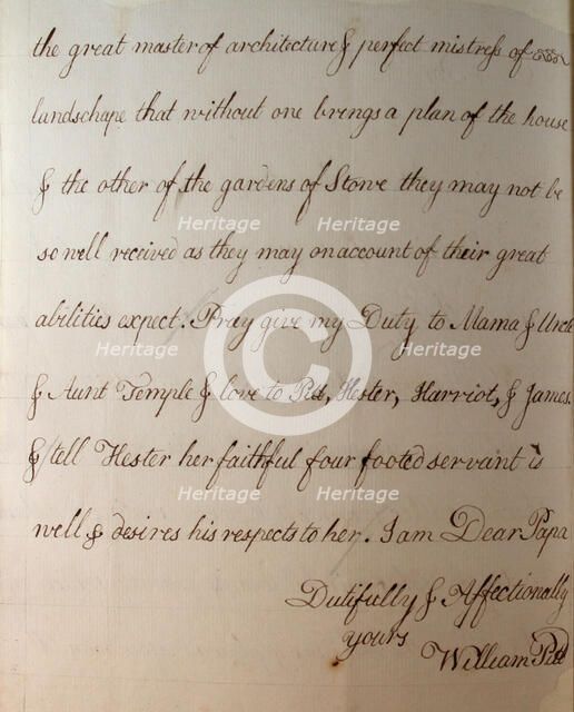 Letter from William Pitt,  between 1766 and 1770. Creator: William Pitt the Younger.