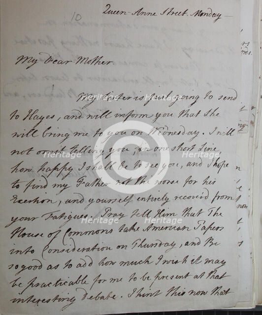 Letter from William Pitt,  between 1766 and 1770. Creator: William Pitt the Younger.
