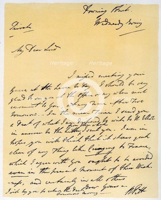 Letter from William Pitt The Younger, October 1790.Artist: William Pitt