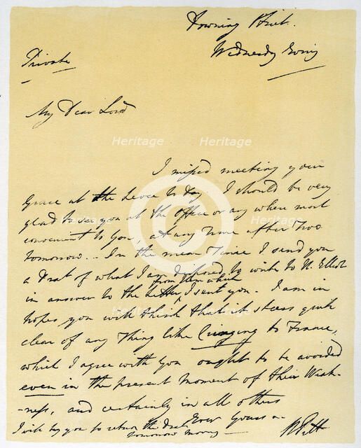 Letter from William Pitt The Younger, October 1790.Artist: William Pitt