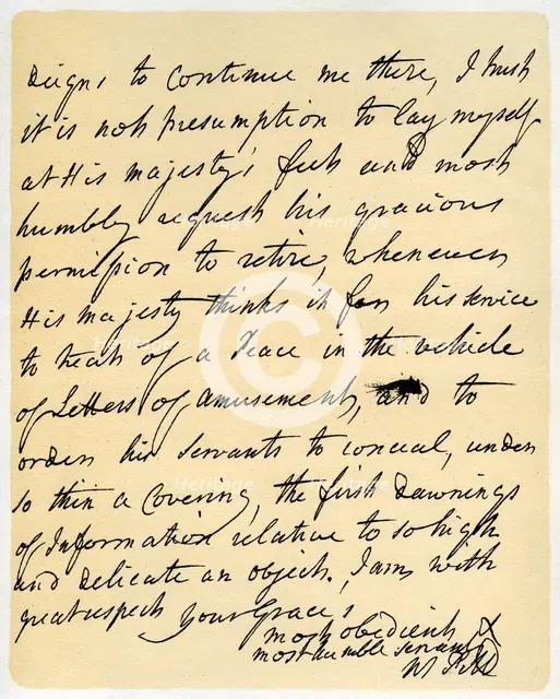 Letter from William Pitt to the Duke of Newcastle, Hayes, 23rd October 1759.Artist: William Pitt