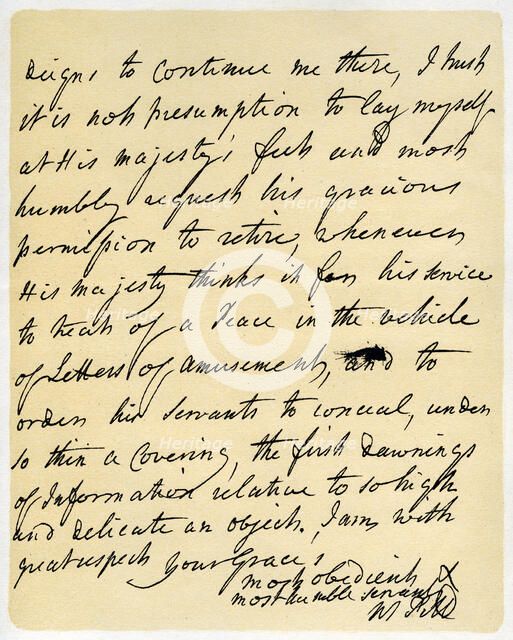 Letter from William Pitt to the Duke of Newcastle, Hayes, 23rd October 1759.Artist: William Pitt