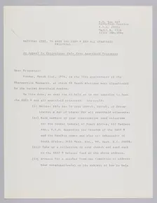 Letter from the Committee to Free the SASO 9, March 8, 1976. Creator: John Akpan
