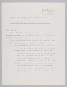Letter from the Committee to Free the SASO 9, March 8, 1976. Creator: John Akpan