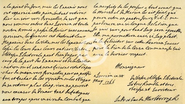 Letter from the Duke of Marlborough to the future King George I, Louvain, 25 May 1706.Artist: John Churchill, Duke of Marlborough