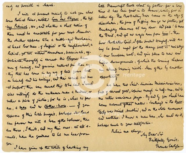 Letter from Thomas Carlyle to Macvey Napier, editor of the Edinburgh Review, 6th February 1832.Artist: Thomas Carlyle