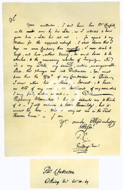 Letter from Thomas Chatterton to William Barrett, 1769.Artist: Thomas Chatterton