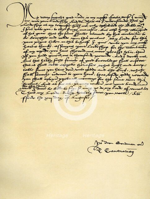 Letter from Thomas Cranmer to Thomas Cromwell, Ford, 13th August 1537. Artist: Thomas Cranmer