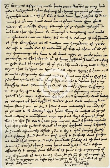 Letter from Thomas Wolsey, Archbishop of York to Dr Stephen Gardiner, February or March 1530.Artist: Cardinal Thomas Wolsey
