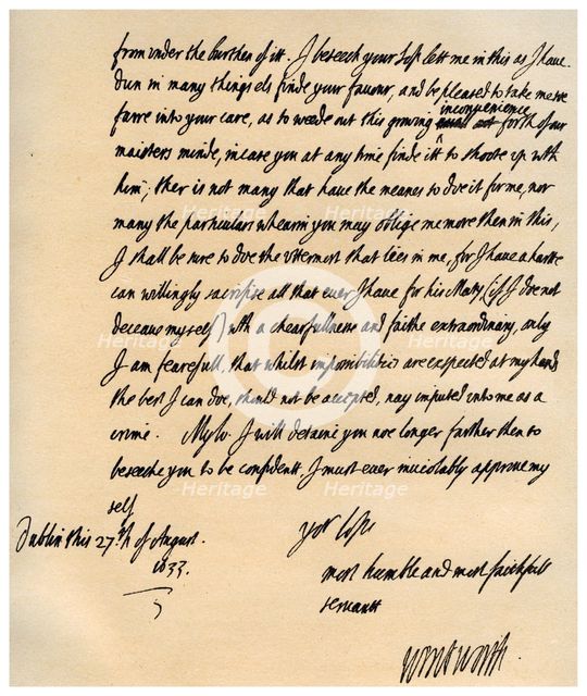 Letter from Viscount Thomas Wentworth to James Hay, 27th August 1633.Artist: Thomas Wentworth