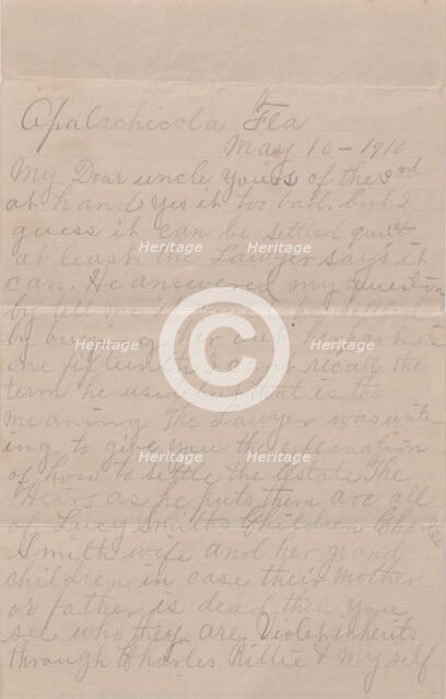 Letter regarding the estate of Lucy Smith, 1910. Creator: Unknown.