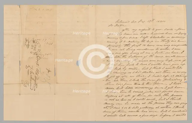 Letter to M. C. Taylor from T. Heatherly regarding the slave trade, December 19, 1840. Creator: T. Heatherly.