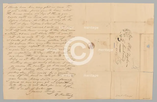 Letter to M. C. Taylor from T. Heatherly regarding the slave trade, December 28, 1840. Creator: T. Heatherly.