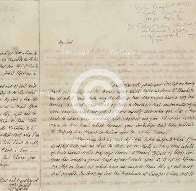 Letter to "My Lord," Jan. 19, 1762, 1762-01-19. Creator: Unknown.