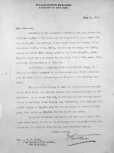 Letter To Mrs. A.D.B. Pratt from William Evarts Benjamin, 12 July 1917. Creator: Unknown