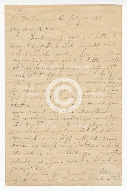 Letter to Oscar W. Price from Colonel Charles Young, July 14, 1918. Creator: Charles Young.