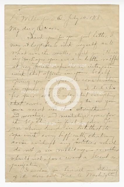 Letter to Oscar W. Price from Colonel Charles Young, July 14, 1918. Creator: Charles Young.