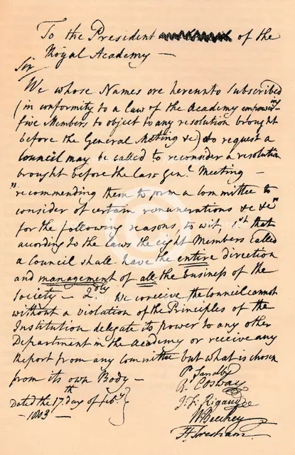 Letter to Benjamin West, President of the Royal Academy, 1803 (1904). Artist: Unknown.