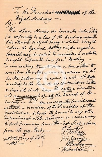 Letter to Benjamin West, President of the Royal Academy, 1803 (1904). Artist: Unknown.