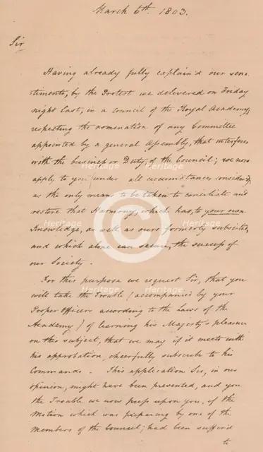 Letter to Benjamin West, President of the Royal Academy, 1803 (1904). Artist: Unknown.