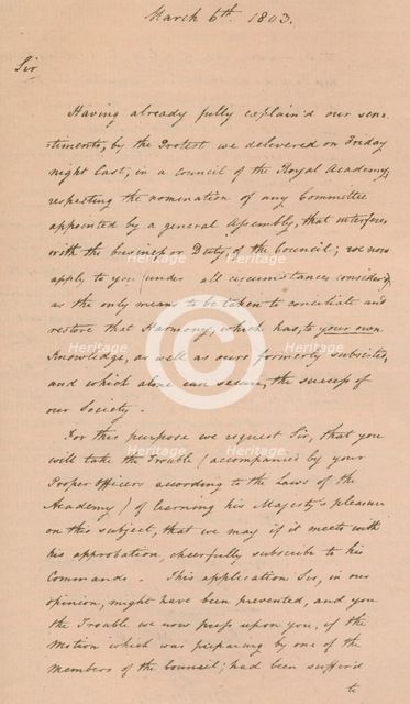 Letter to Benjamin West, President of the Royal Academy, 1803 (1904). Artist: Unknown.