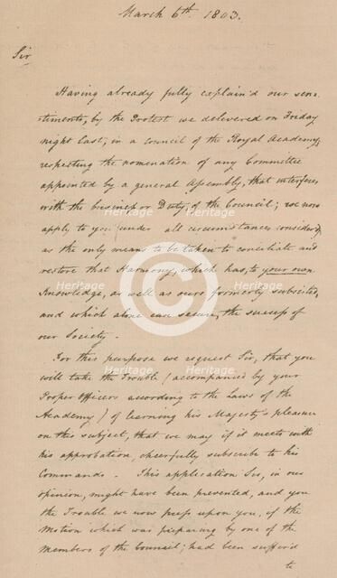 Letter to Benjamin West, President of the Royal Academy, 1803 (1904). Artist: Unknown.