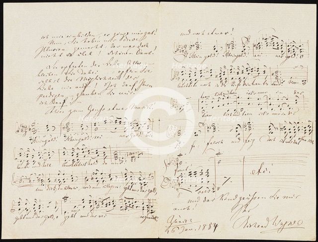 Letter to Carolyne Sayn-Wittgenstein including the closing measures of Das Rheingold, 1854.