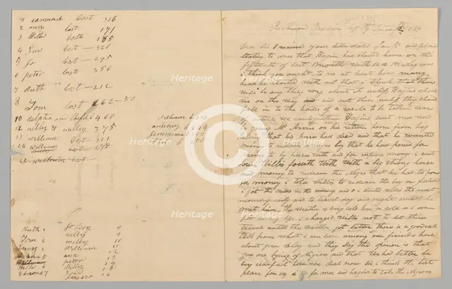 Letter to Giles Saunders from Samuel Fox regarding the slave trade, January 14, 1847. Creator: Samuel M. Fox.