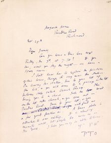 Letter to James Beaumont Strachey from Virginia Woolf, inviting him to dine with her, c1915-c1924. Creator: Virginia Woolf