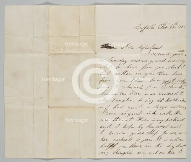 Letter to John Copeland from his wife Ann, February 18, 1861. Creator: Ann Hurst Copeland.