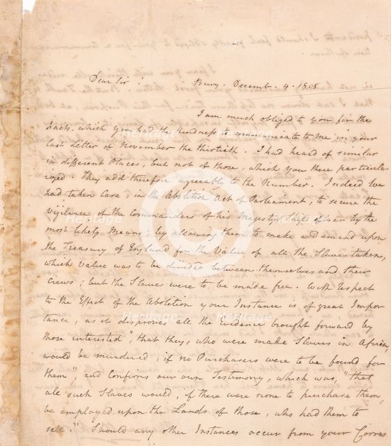 Letter to Rev. Henry Foster Burder, December 4, 1808. Creator: Thomas Clarkson.