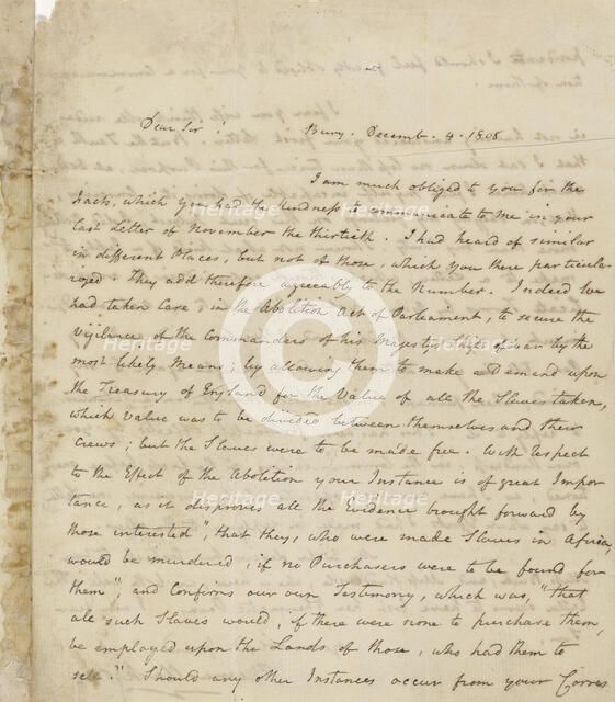 Letter to Rev. Henry Foster Burder, December 4, 1808. Creator: Thomas Clarkson.