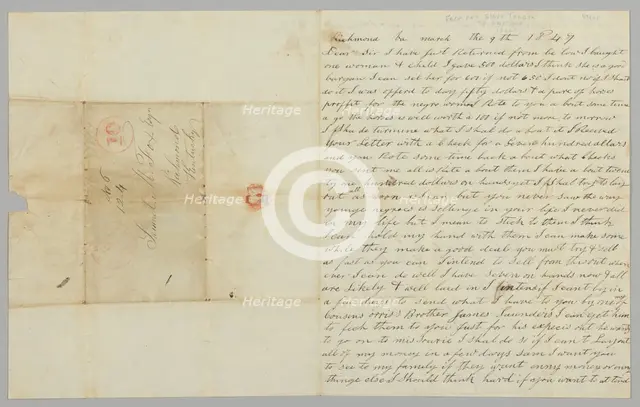 Letter to Samuel Fox from Giles Saunders regarding the slave trade, March 9, 1847. Creator: Giles Saunders.