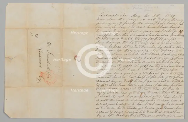 Letter to Samuel Fox from Giles Saunders regarding the slave trade, May 18, 1849. Creator: Giles Saunders.