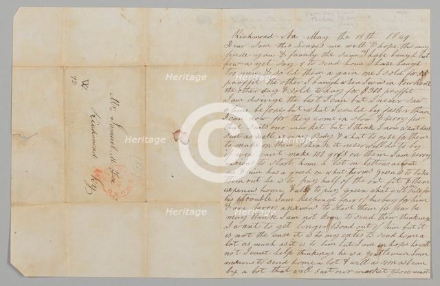 Letter to Samuel Fox from Giles Saunders regarding the slave trade, May 18, 1849. Creator: Giles Saunders.