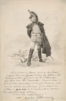 Letter to Samuel P. Avery with a drawing of a military figure, 1880. Creator: Jean Louis Ernest Meissonier