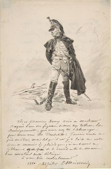 Letter to Samuel P. Avery with a drawing of a military figure, 1880. Creator: Jean Louis Ernest Meissonier