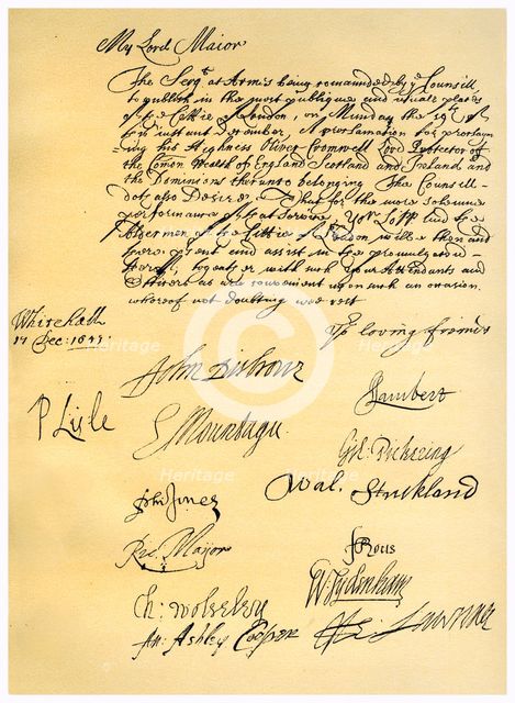 Letter to the Lord Mayor of London, 17th December 1653.Artist: Edward Montagu, 2nd Earl of Manchester
